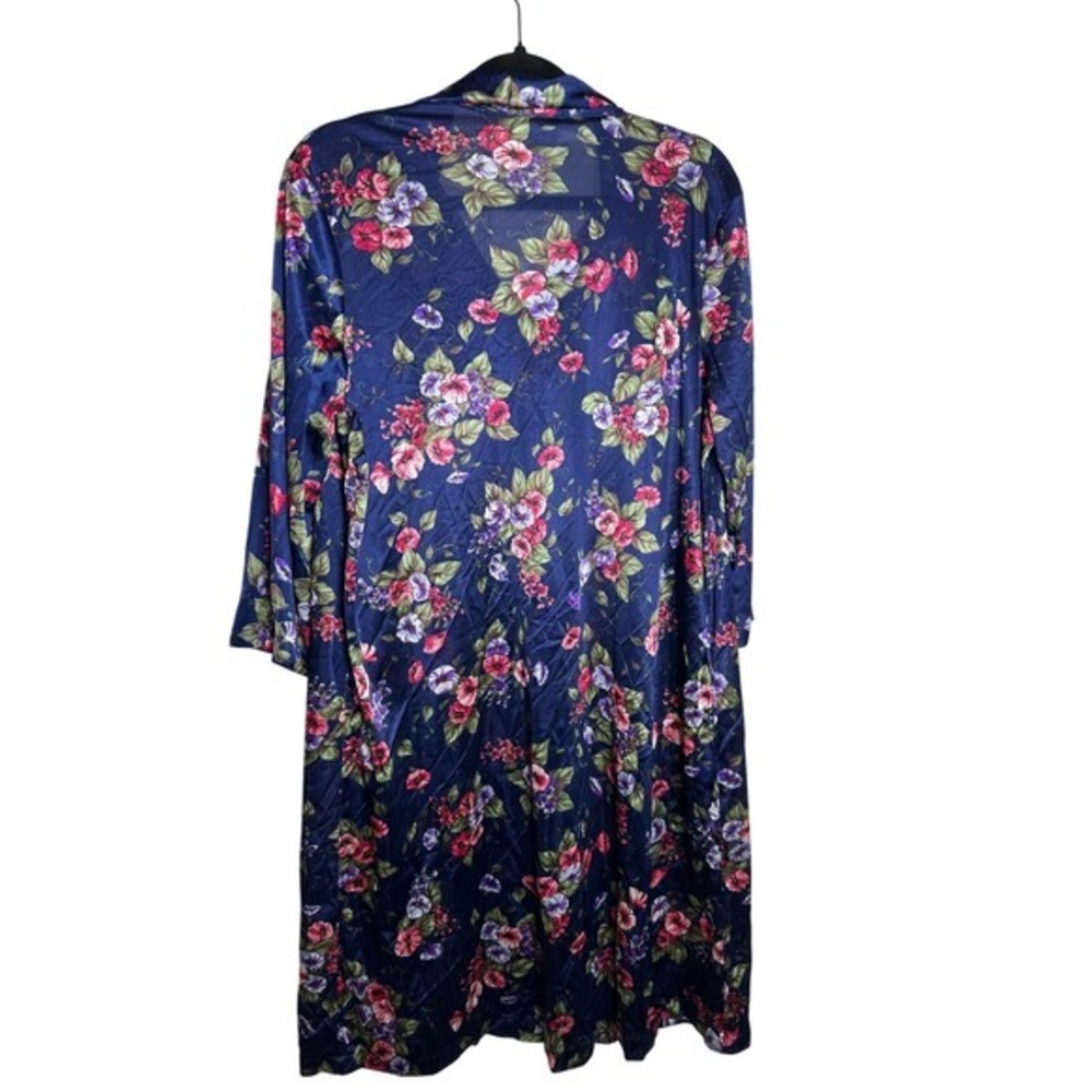 Vanity Fair Vintage Floral Button Front Robe Navy Nylon Tricot M - Picture 4 of 6